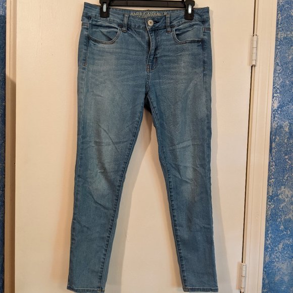 American Eagle Denim Jeggings Size 10 Short Super Stretch Light Medium Wash - Picture 15 of 16